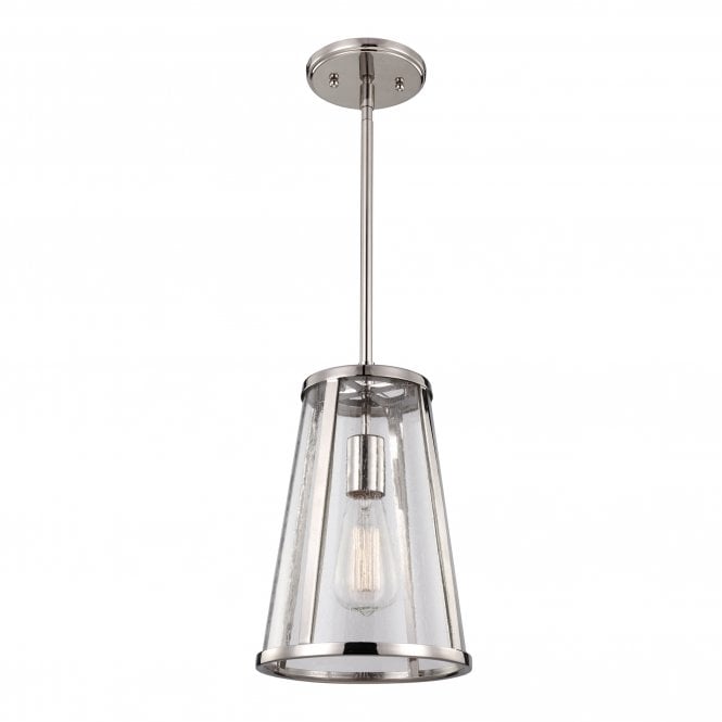 HARROW modernised industrial ceiling pendant in polished nickel with seeded glass panels (small)