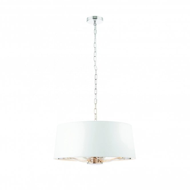 HARVEY 3 light bright nickel finish ceiling pendant with white surround shade