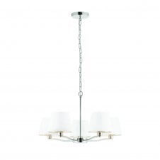 HARVEY 5 Light Ceiling Pendant Polished Nickel Plate & Vintage White Faux Silk Shades
