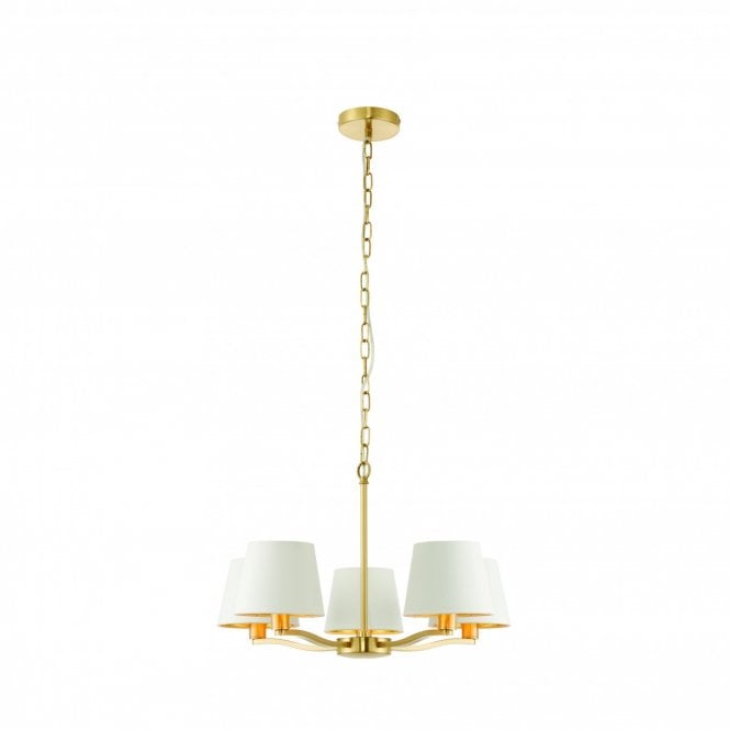 HARVEY 5 light pendant in brushed gold with white shades