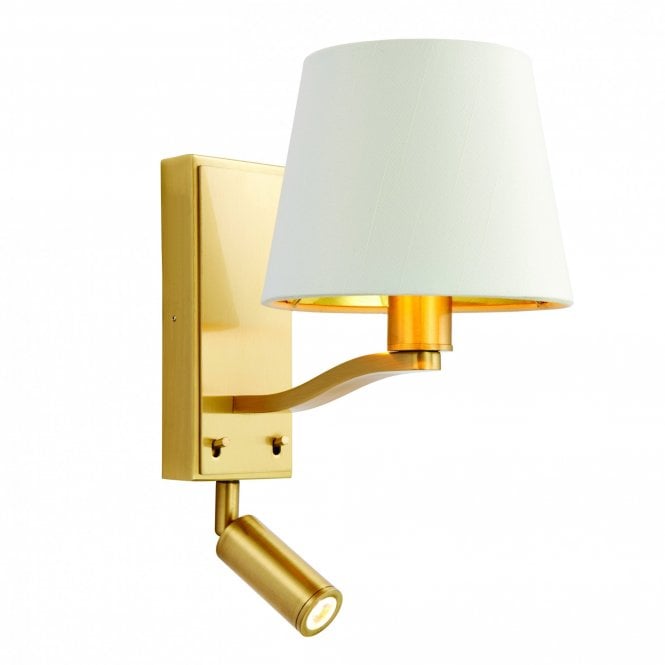 HARVEY modern gold finished wall light with white shade and LED arm
