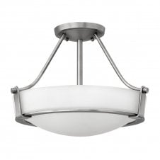 HATHAWAY 3 light semi flush ceiling light in antique nickel with opal glass