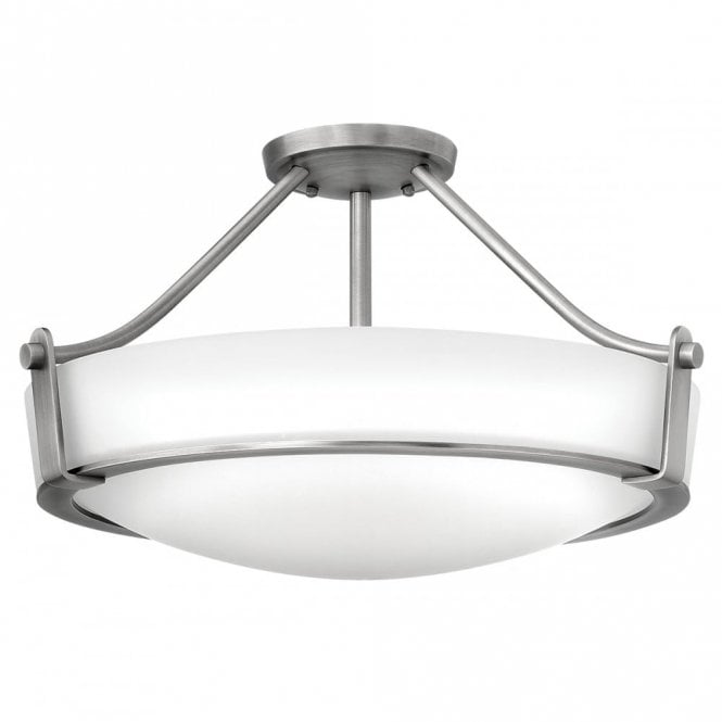 HATHAWAY 4 light semi flush ceiling light in antique nickel with opal glass