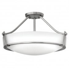 HATHAWAY 4 light semi flush ceiling light in antique nickel with opal glass