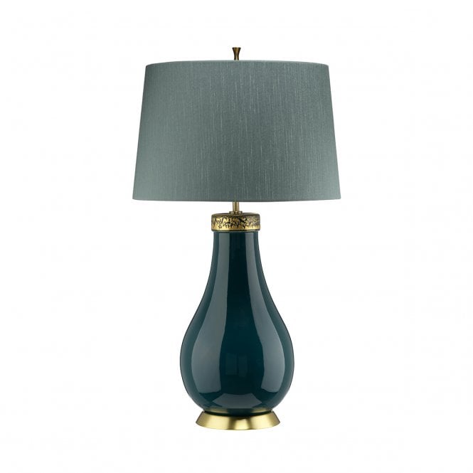 HAVERING Ceramic Table Lamp in Turquoise with Brass Detailing