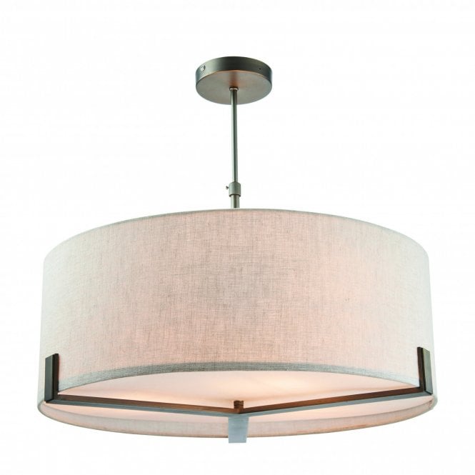 HAYFIELD 3 light ceiling pendant in brushed bronze with natural linen shade