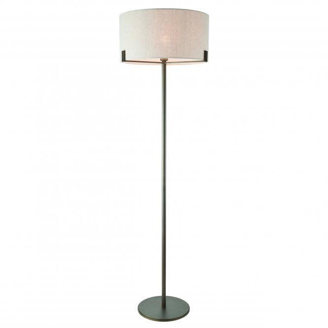 HAYFIELD brushed bronze effect floor lamp with natural linen shade