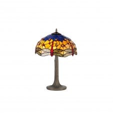 HAZEL 2 Light Tree Like Table Lamp E27 With 40cm Tiffany Shade, Blue Orange Crystal Aged Brass