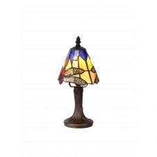 HAZEL 33cm Small Tiffany Glass Table Lamp | Orange and Blue