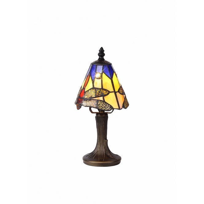 HAZEL 33cm Small Tiffany Glass Table Lamp | Orange and Blue