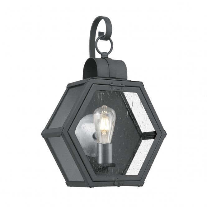 HEATH Medium Wall Lantern in Black with Seeded Glass