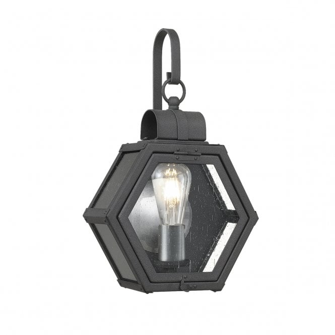 HEATH Small Wall Lantern in Black with Seeded Glass