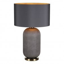 Grey Ribbed Glass Table Lamp With Shade