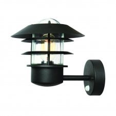 modern black outdoor wall lantern with PIR sensor
