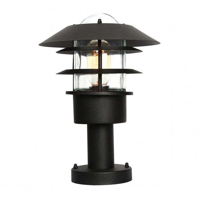 HELSINGOR modern outdoor pedestal lantern in black