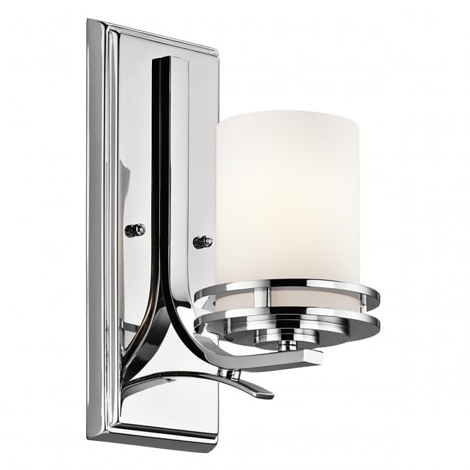 HENDRIK single chrome bathroom wall light with opal glass shade