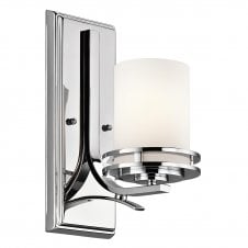 HENDRIK single chrome bathroom wall light with opal glass shade