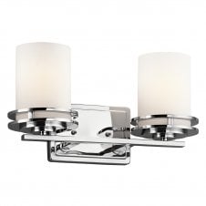HENDRIK twin chrome bathroom wall light with opal glass shades