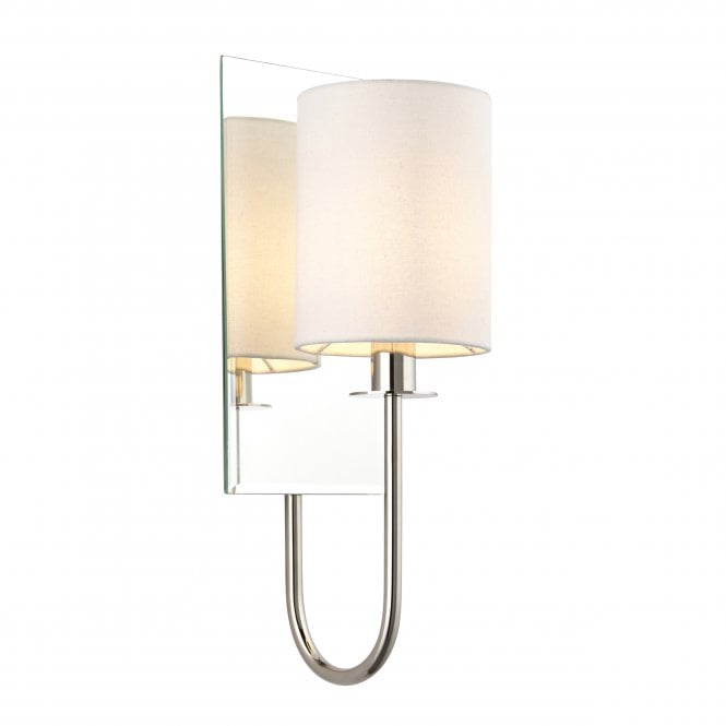 HEPBURN Wall Light in Bright Nickel with White Fabric Shade
