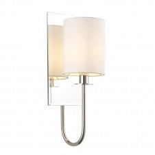 HEPBURN Wall Light in Bright Nickel with White Fabric Shade