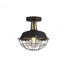 HEXACAGE IP65 Outdoor Semi Flush Ceiling Light Porch Light Matte Black with Bronze Cage