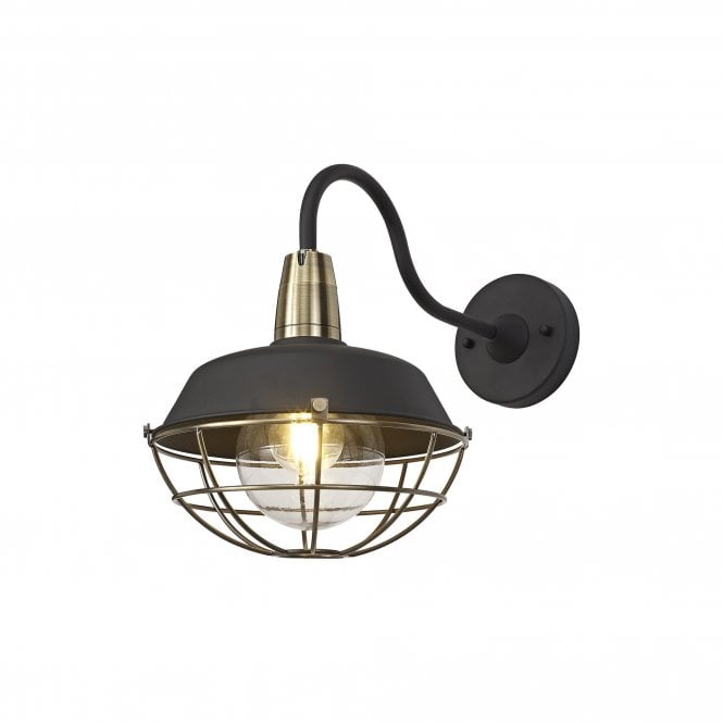 HEXACAGE IP65 Retro Outdoor Wall Light Porch Light Matte Black with Bronze Cage