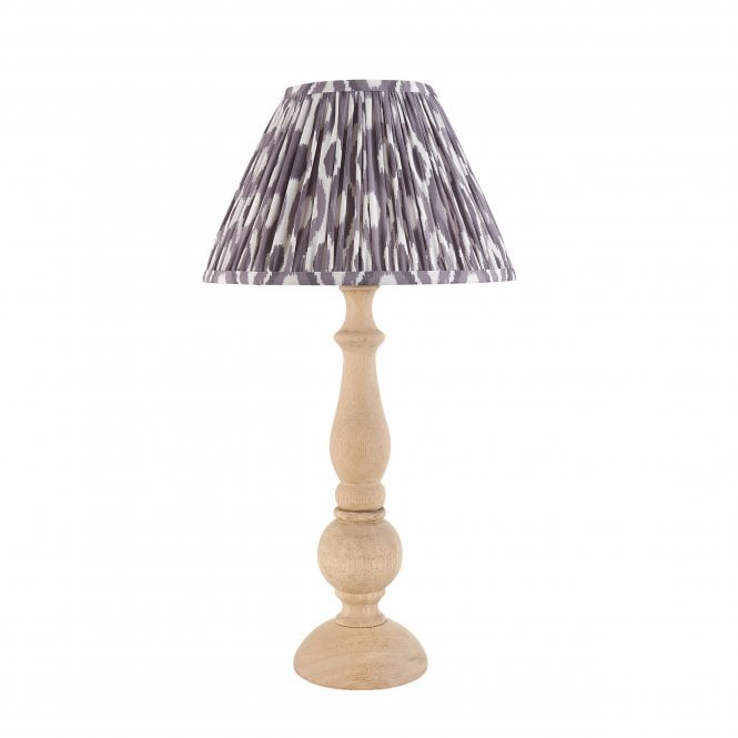 Hidcote Natural Wood Table Lamp with Ikat Shade in Pearl Grey
