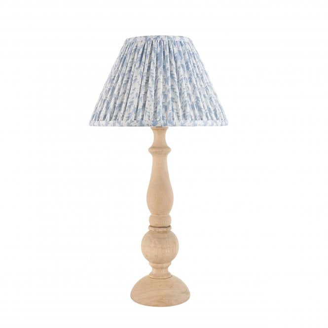 Hidcote Natural Wood Table Lamp with Leaf Shade in Blue