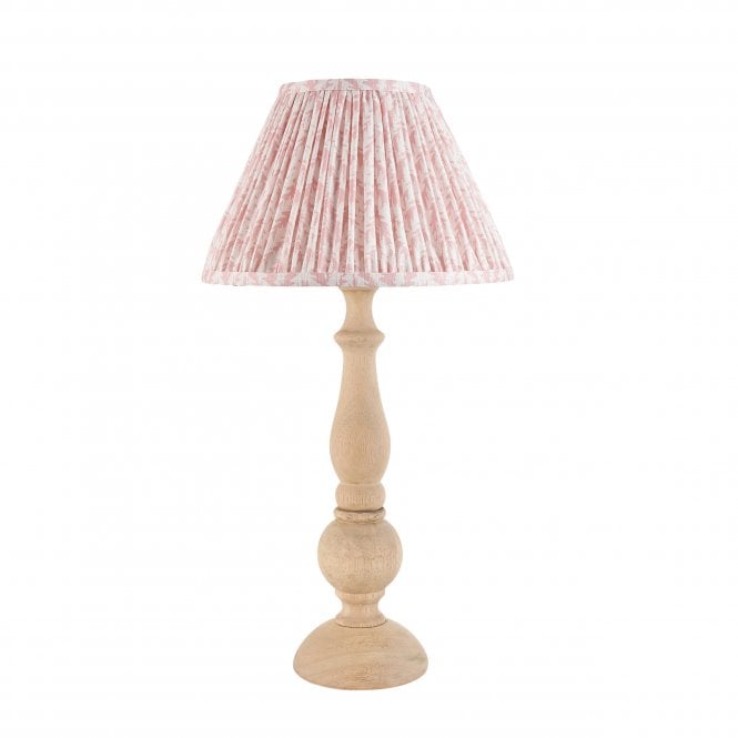 Hidcote Natural Wood Table Lamp with Leaf Shade in Peach