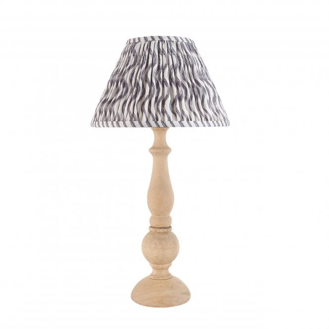 Hidcote Natural Wood Table Lamp with Ripple Shade in Pearl Grey