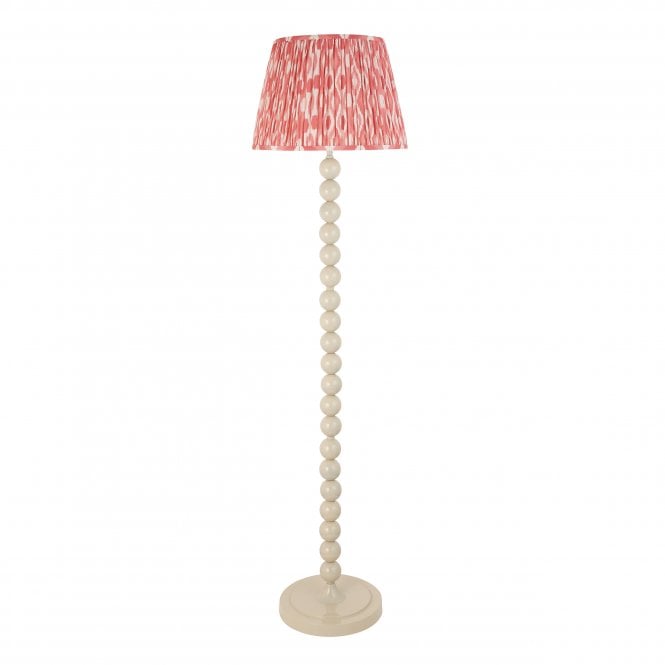 Higgledy Almond White Floor Lamp with Ikat Shade in Coral Pink