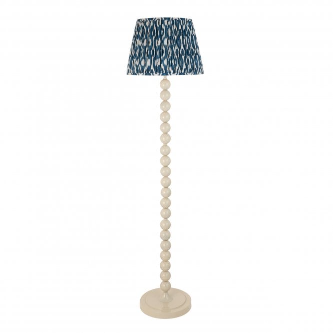 Higgledy Almond White Floor Lamp with Ikat Shade in Marlin Blue
