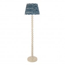 white floor lamp with blue ikat pattern tapered shade