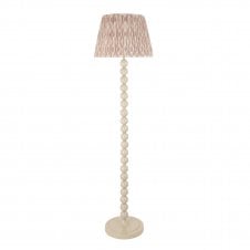 white floor lamp with neutral ikat pattern tapered shade