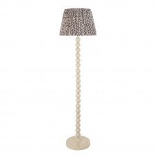 white floor lamp with grey leaf pattern tapered shade