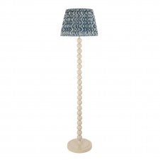 white floor lamp with blue ripple pattern tapered shade