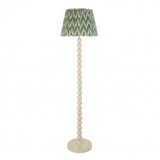 white floor lamp with green zigzag pattern tapered shade