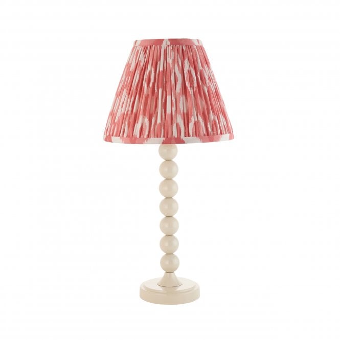 Higgledy Almond White Table Lamp with Ikat Shade in Coral Pink