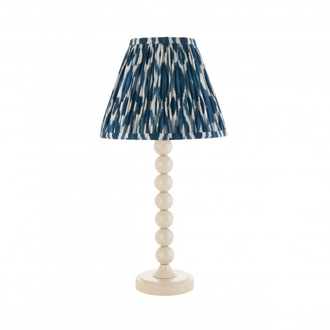 Higgledy Almond White Table Lamp with Ikat Shade in Marlin Blue