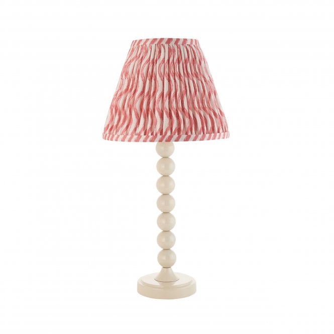 Higgledy Almond White Table Lamp with Ripple Shade in Coral Pink