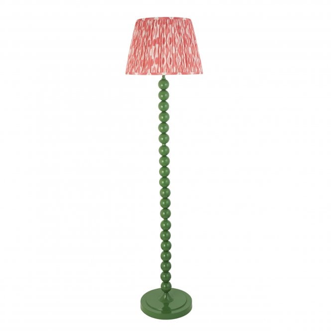 Higgledy Cotswold Green Floor Lamp with Ikat Shade in Coral Pink