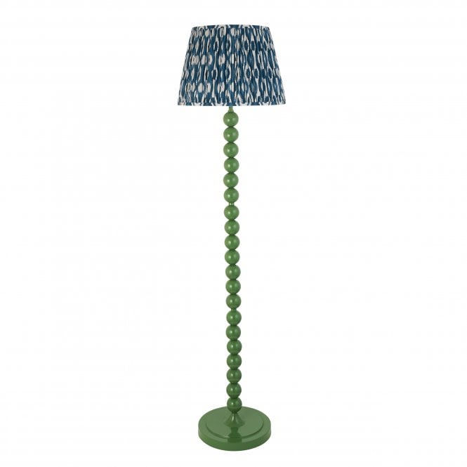 Higgledy Cotswold Green Floor Lamp with Ikat Shade in Marlin Blue