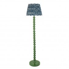 green floor lamp with ikat pattern tapered shade in blue