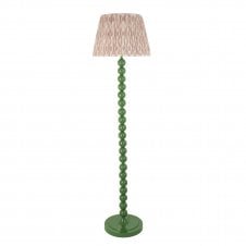 green floor lamp with neutral ikat pattern tapered shade