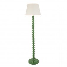 green floor lamp and white tapered shade
