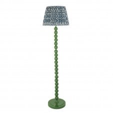 green floor lamp with blue ripple print tapered shade