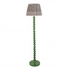 green floor lamp with grey ripple pattern tapered shade