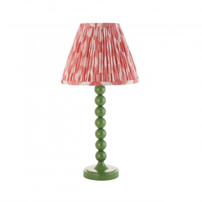 Higgledy Cotswold Green Table Lamp with Ikat Shade in Coral Pink