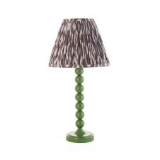 green table lamp with grey ikat pattern tapered shade