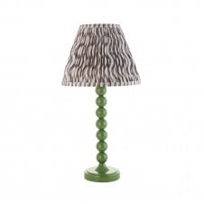 green table lamp with grey ripple pattern tapered shade